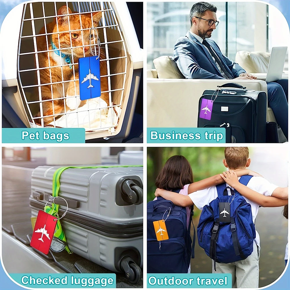 Etiqueta de equipaje de viaje de aleación de aluminio, etiqueta colgante para maleta, avión con tarjetas de identificación con nombre, accesorios de viaje de Color sólido antipérdida