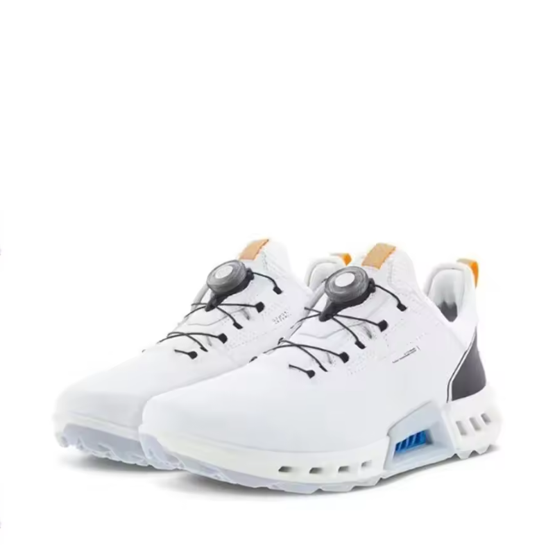 Sapatilhas de golfe de couro genuíno para homens, sapatilhas de treinamento de golfe, preto e branco, nova marca