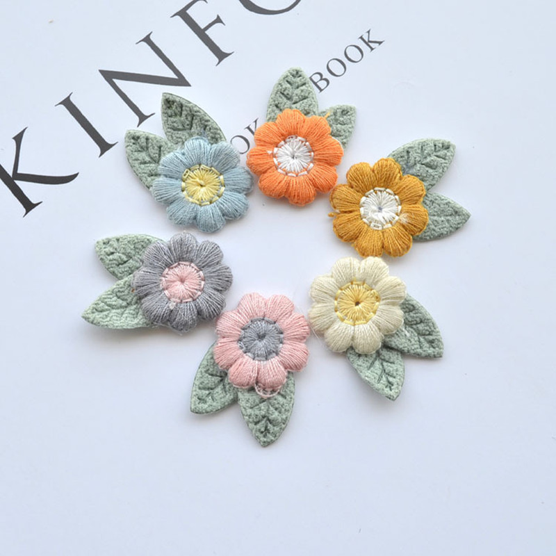10 peças bordado com folhas pequenas flores artesanais acessórios diy material acessórios de roupas atacado decoração de cabelo infantil