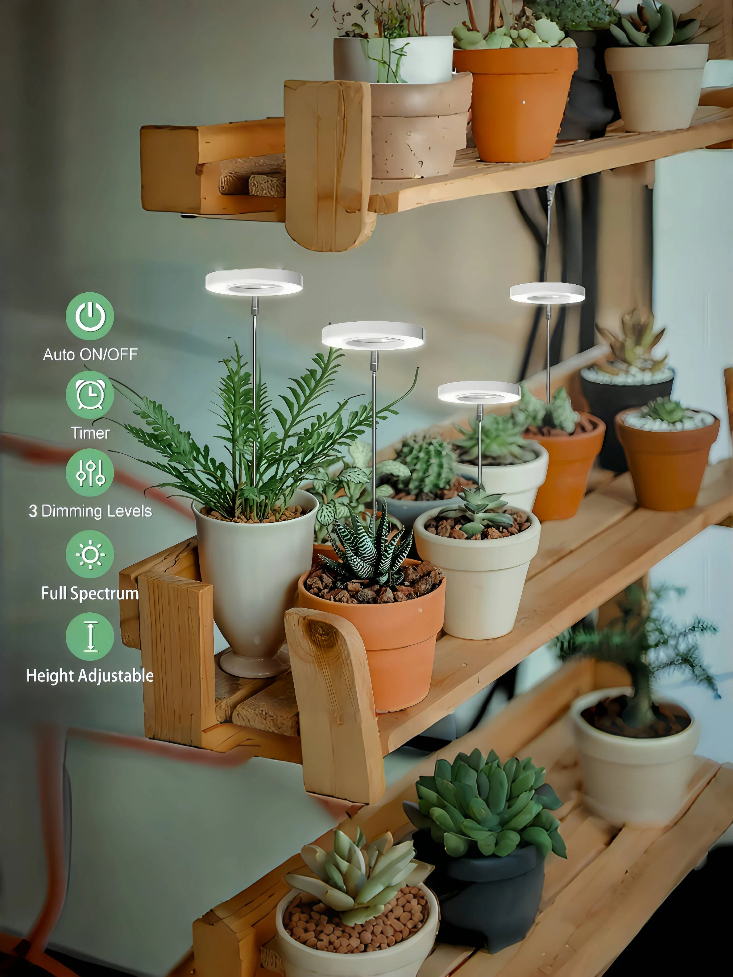 Lampa do uprawy roślin, LED Full Spectrum do roślin domowych, regulowana wysokość, automatyczny timer, niskie, bezpieczne napięcie 5V