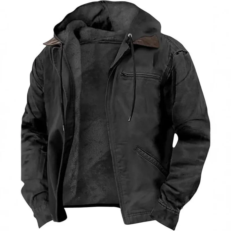 Otoño Invierno de los hombres Casual con capucha cremallera sólido forro polar chaquetas cálidas masculino Multi bolsillos al aire libre sudaderas con capucha abrigos prendas de vestir exteriores