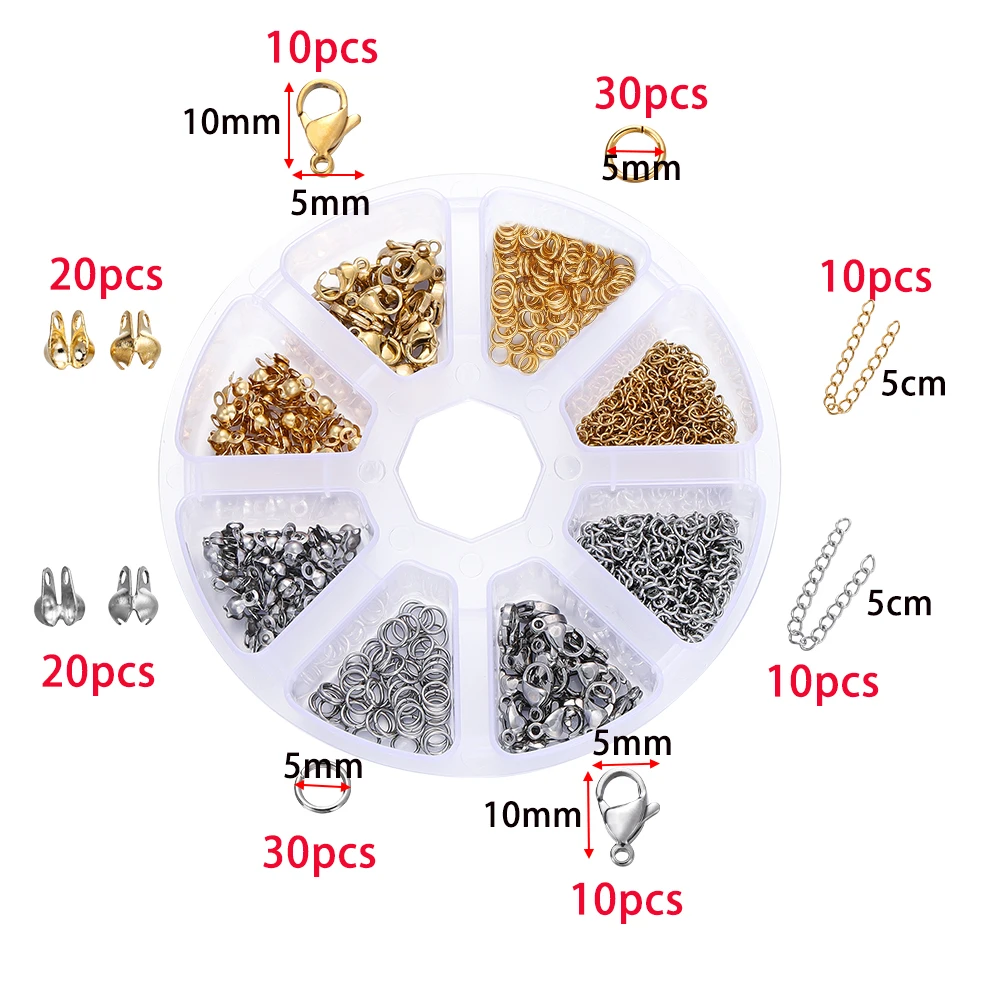 1 กล่องสแตนเลส Clasps กุ้งก้ามกรามเปิดแหวนกระโดด CRIMP ลูกปัดหมวกชุดสําหรับ DIY สร้อยข้อมือสร้อยคอเครื่องประดับทําชุด