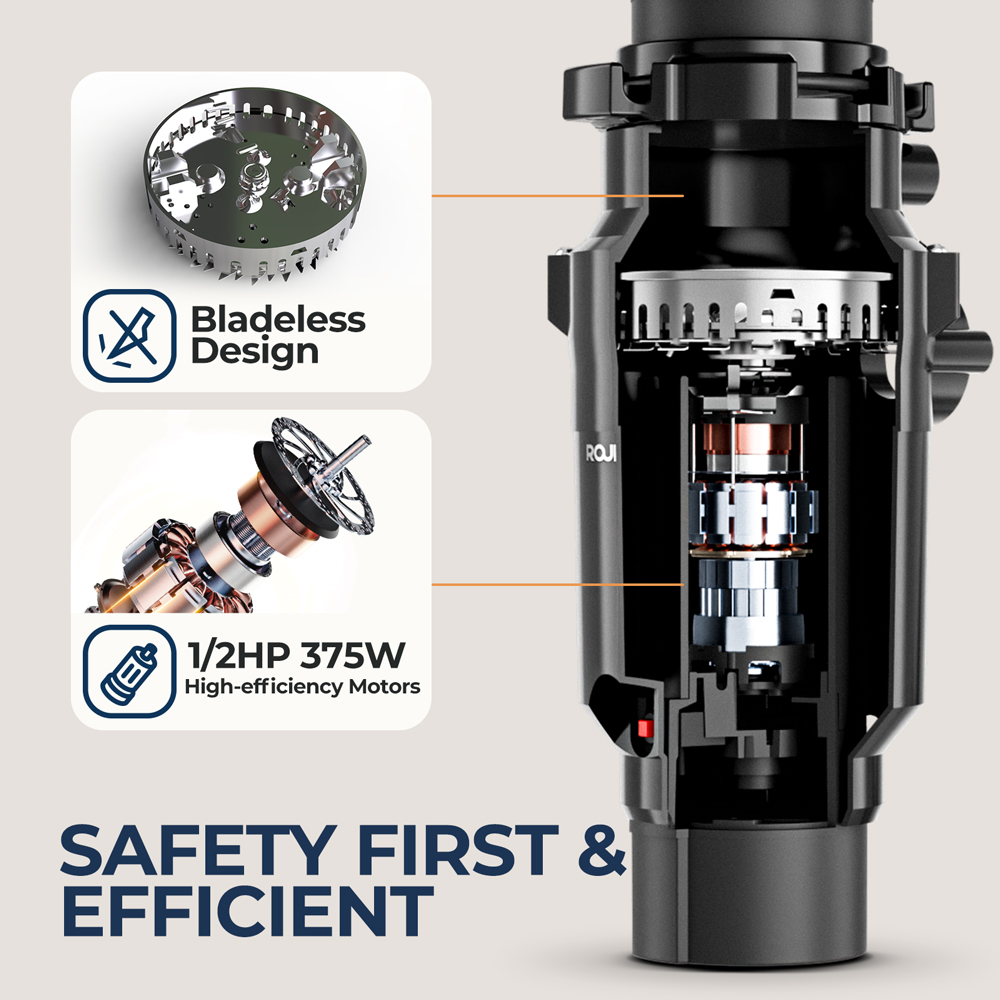Rozdrabniacz do odpadów spożywczych z ciągłym podawaniem i redukcją hałasu, rozdrabniacz do odpadów spożywczych o mocy 1/2 HP z systemem mielenia ze stali nierdzewnej.
