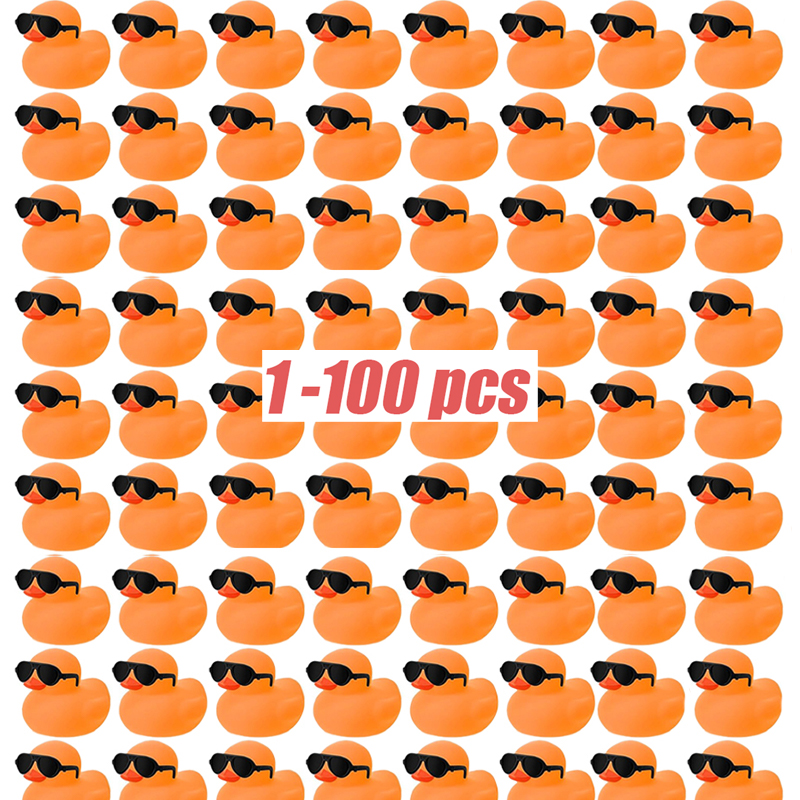 1-100pc mini patos de borracha laranja conjunto em massa com óculos de sol flutuador rangido pequeno pato de borracha brinquedo para crianças festa de aniversário suprimentos