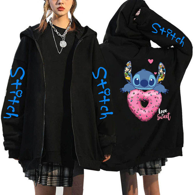 Übergroße y2k Reiß verschluss Hoodie Disney Frauen Lilo & Stich Kostüm Winterkleid ung Frau Langarm warme Jacke Reiß verschluss Street Tops