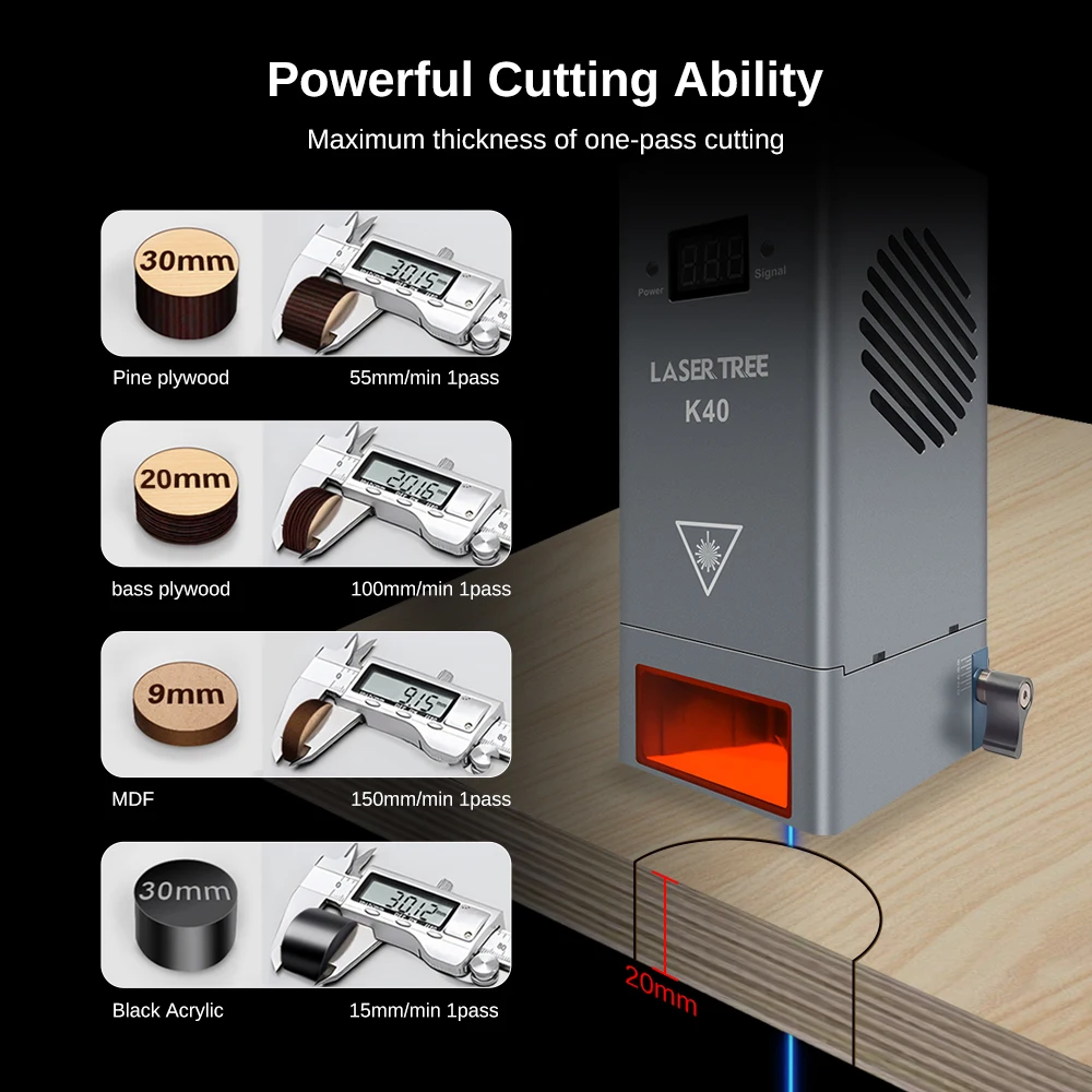 LASER TREE 20 30 40 60W Optical Power Laser Module 450nm TTL with Air Assist Laser Head  for Engraver Cutting Wood Tools