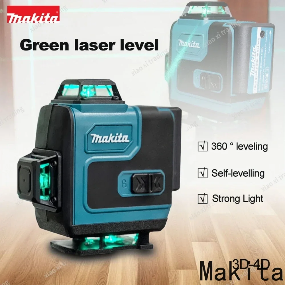 Makita-Láser de luz verde de nivel cruzado Vertical Horizontal, 16 líneas, 360, herramienta portátil montada en la pared de alta precisión