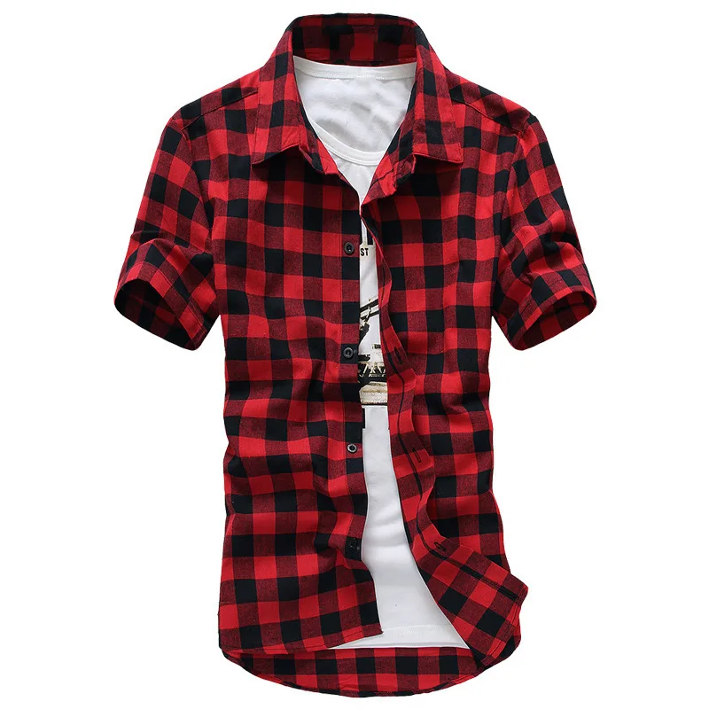 เสื้อเชิ้ตแขนสั้นเข้ารูปเสื้อเชิ้ตลายสก๊อตอินเทรนด์, เสื้อมีปกลำลองสวมใส่ทุกวันสไตล์เกาหลี2023