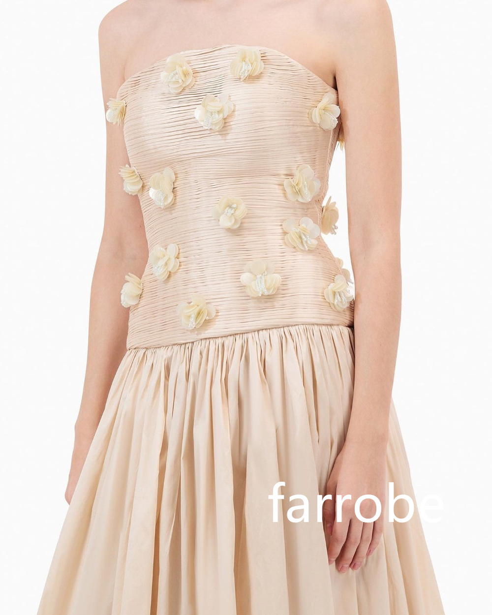 Customized Intricate Jersey Pleat Flower A-line Strapless Midi Dresses Bespoke Occasion Dresses Classic Exquisite Modern Style P