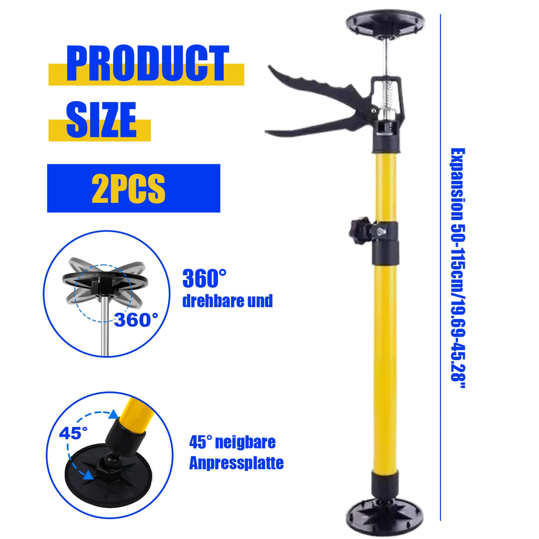 2 ชิ้นประหยัดแรงงาน Telescopic เหล็กสนับสนุน Rod ตู้แจ็คผนังสนับสนุนเสาเครื่องมือก่อสร้าง Non - Slip มือยกแจ็คเครื่องมือ