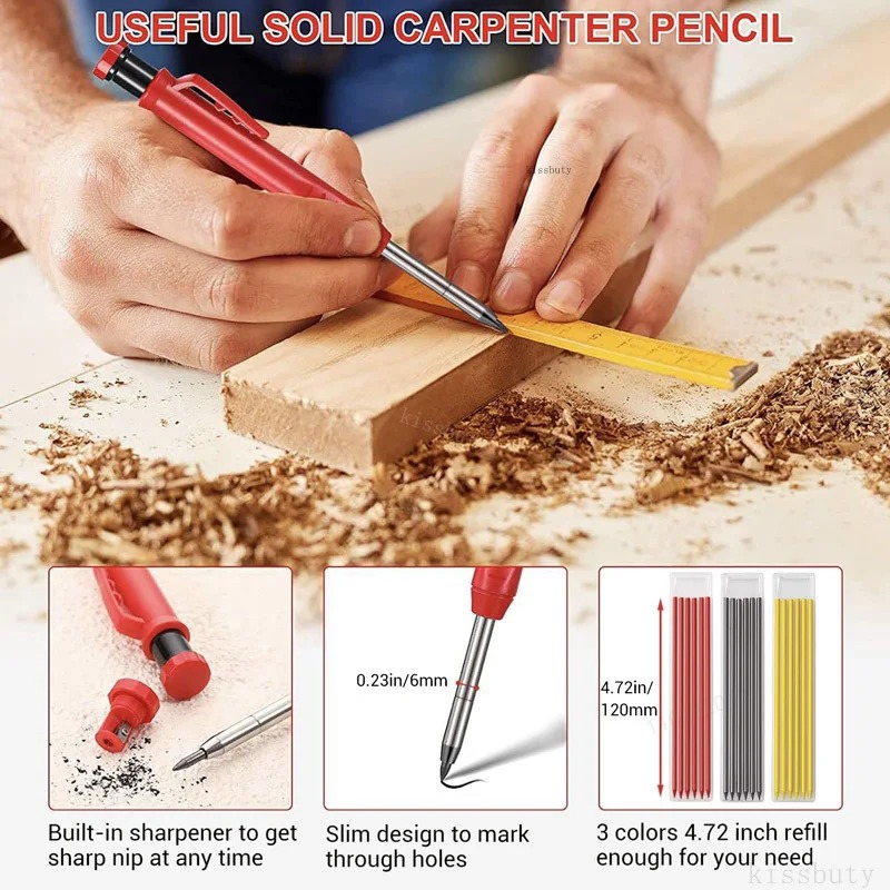 2.8mm Solid Carpenter Pencil Mechanical Pencil with Built-in Sharpener Carpentry Long Head Carpenter Pencil Stationery Supply