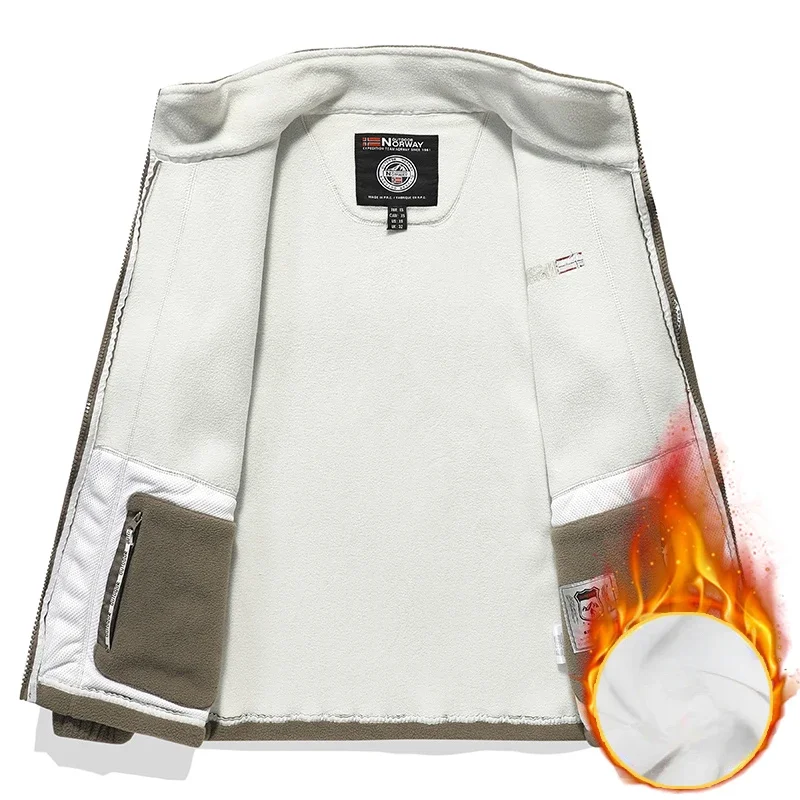 Winter Warm Fleece Jacket Men's Climbing Double Thickened Pocket Jacket Outdoor High Collar Windproof Ski Sweatshirt Coat Men