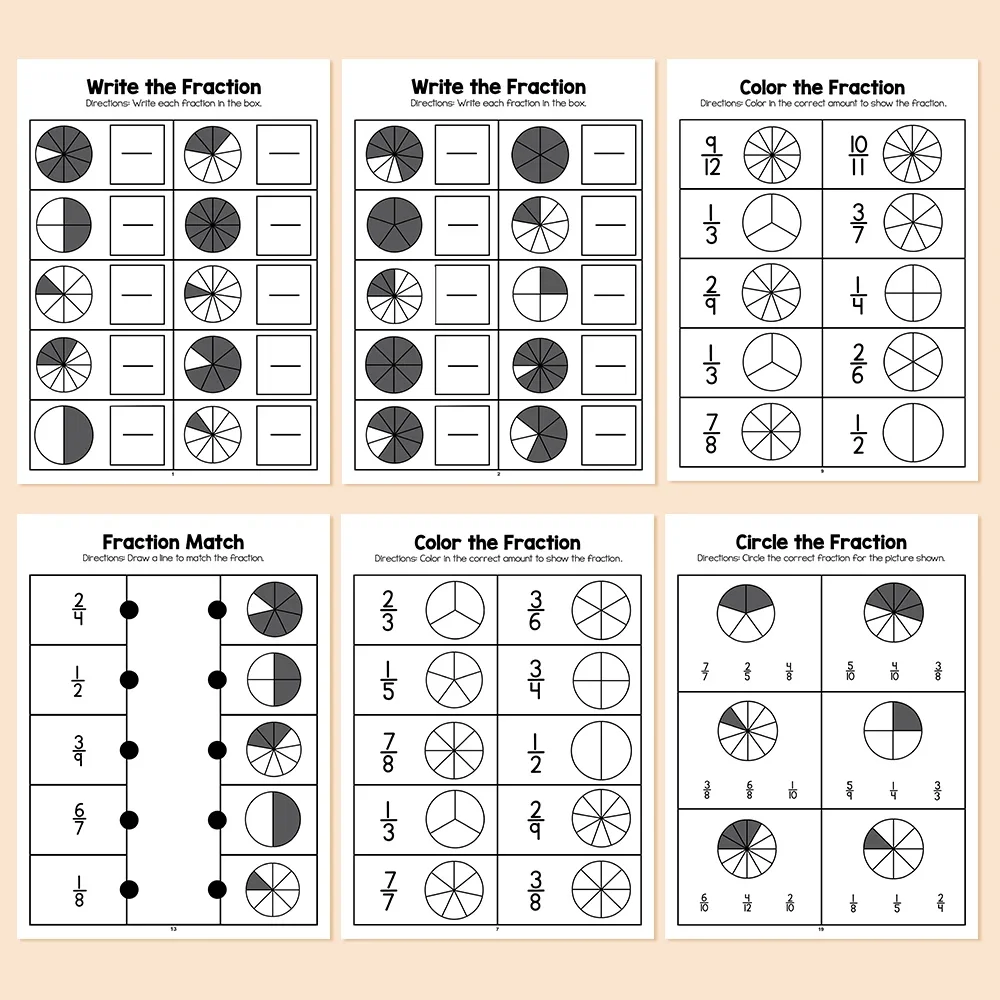 Fraction Learning Workbook Exercise Book Arithmetic Teaching Aids for Grades 3-4 Primary School Math Cognitive Training