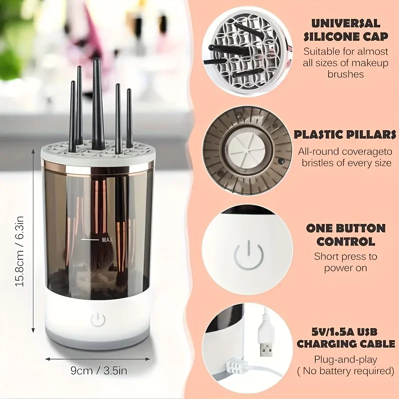 Detergente elettrico automatico per pennelli per trucco Spina USB Porta pennelli per ombretto portatile Strumenti e asciugatrice Strumenti per trucco di bellezza