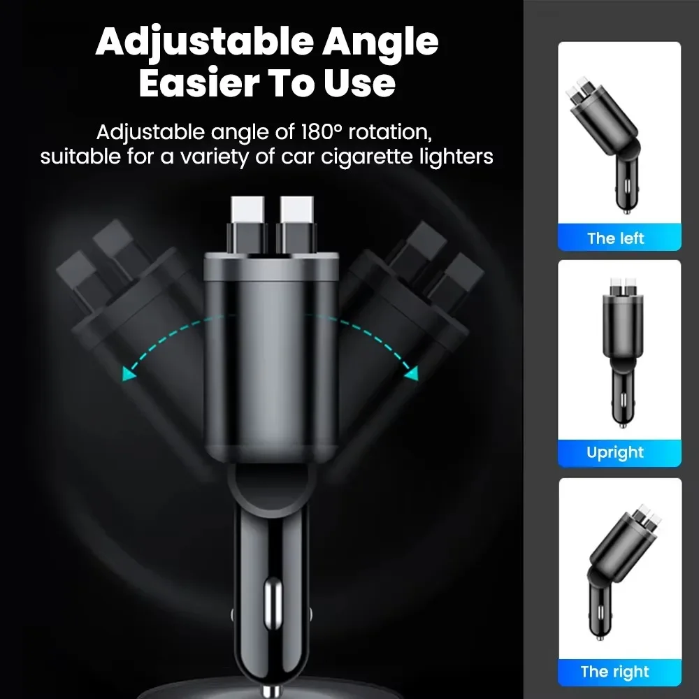 NEW Upgraded Retractable Car Charger 5 in 1, 69W Fast Charging PD30W+2.4A Voltage Display Dual Cables for iPhone & Android