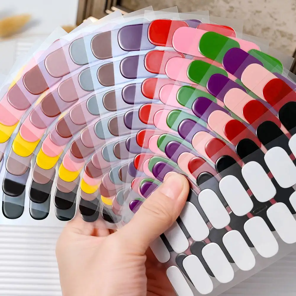 16 เคล็ดลับ 5D เต็มรูปแบบสติกเกอร์เล็บ UV Semi-Cured เจลเล็บห่อสติกเกอร์แฟชั่นเล็บเล็บสติกเกอร์ศิลปะ EXTENSION Patch