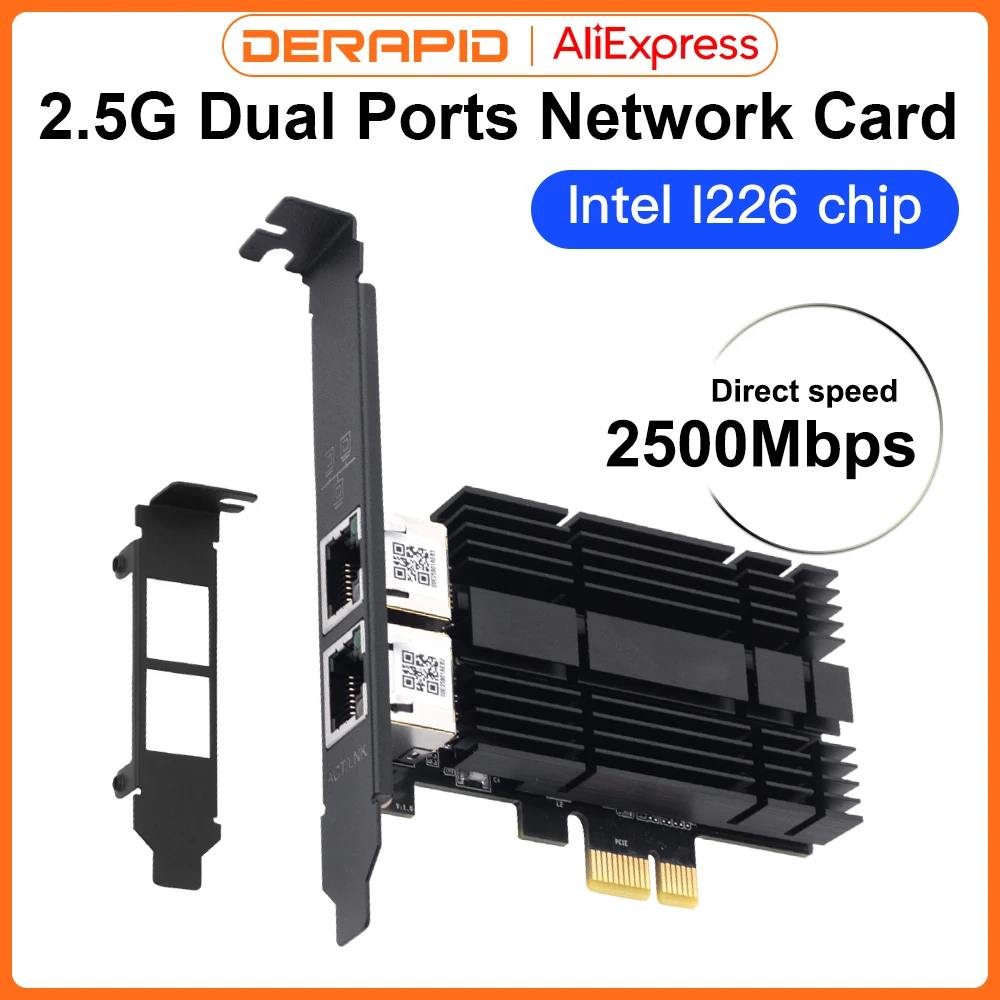 Сетевая карта Pcie к RJ45 I226-V, 2500 Мбит/с, 2,5G Gigabit Ethernet, два порта, сетевая карта 100/1000/2500 Мбит/с для настольного компьютера