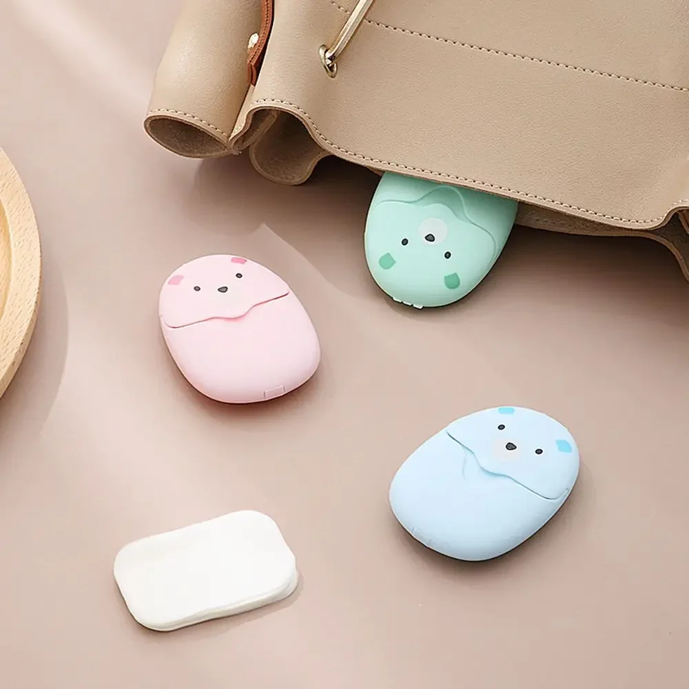 50 pçs bonito viagem portátil sabão papel ao ar livre flocos de sabão descartáveis lavagem das mãos mini peças de sabão encaixotado