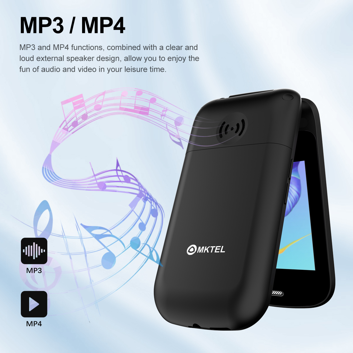 MKTEL M9 Flip Mobile Phone 2G 2.4" Display 1000mAh Battery Dual SIM Dual Standby MP3/MP4/FM Radio Unlocked Elderly Feature Phone