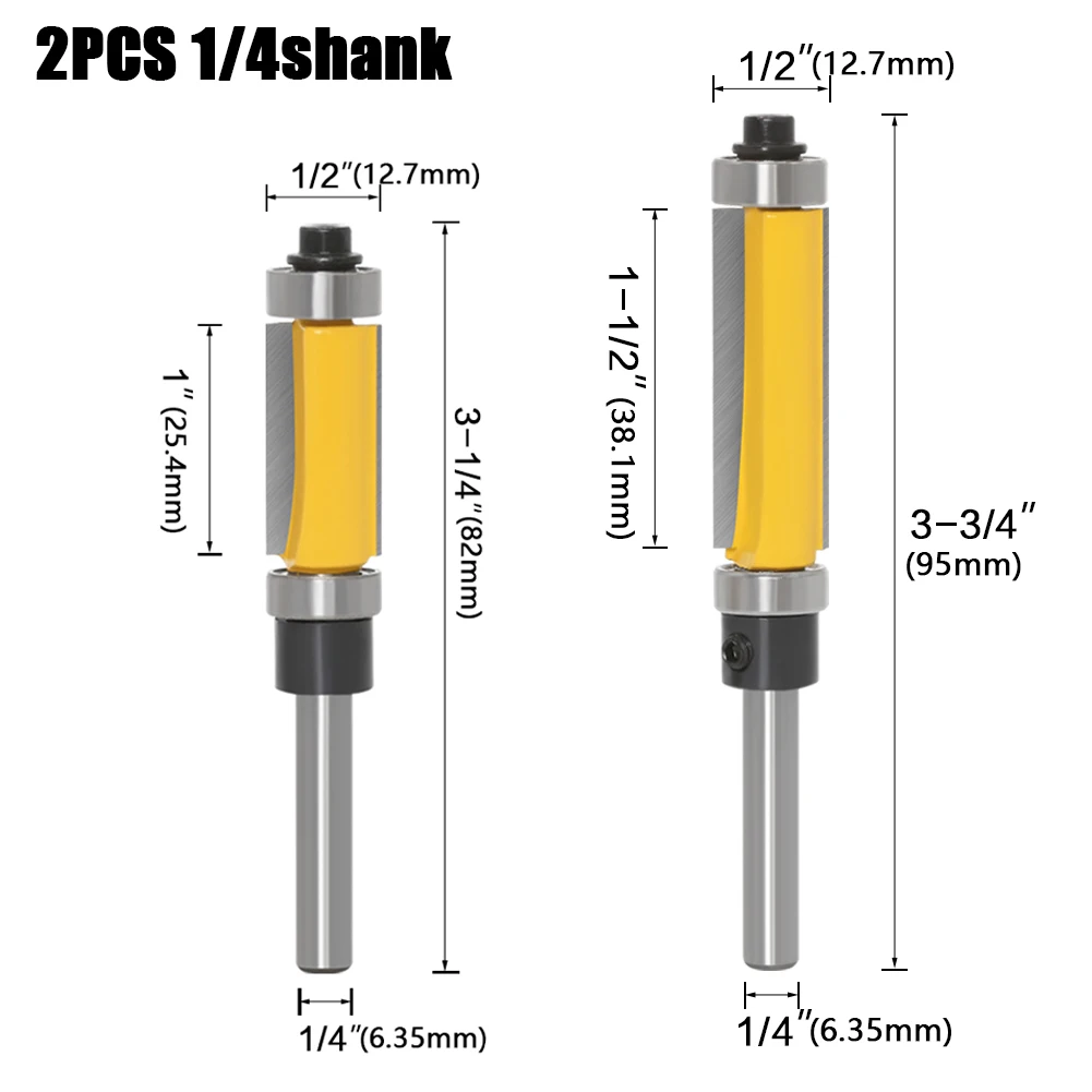 6mm 1/4" Shank Template/Trim Router Bit, with 2" Long Routing Cutters. Features: top & bottom ball bearings Woodworking Tool