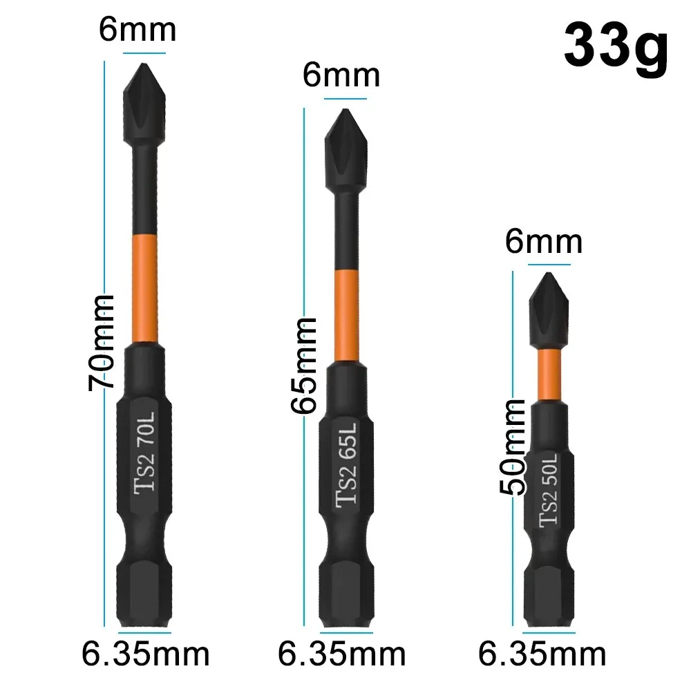 3PC สีส้ม S2 แรงกระแทกแม่เหล็กที่แข็งแกร่งป้องกันการลื่น 50-70 มม.สว่านมือไฟฟ้าไขควงไขควงไฟฟ้าชุดอุปกรณ์เสริม