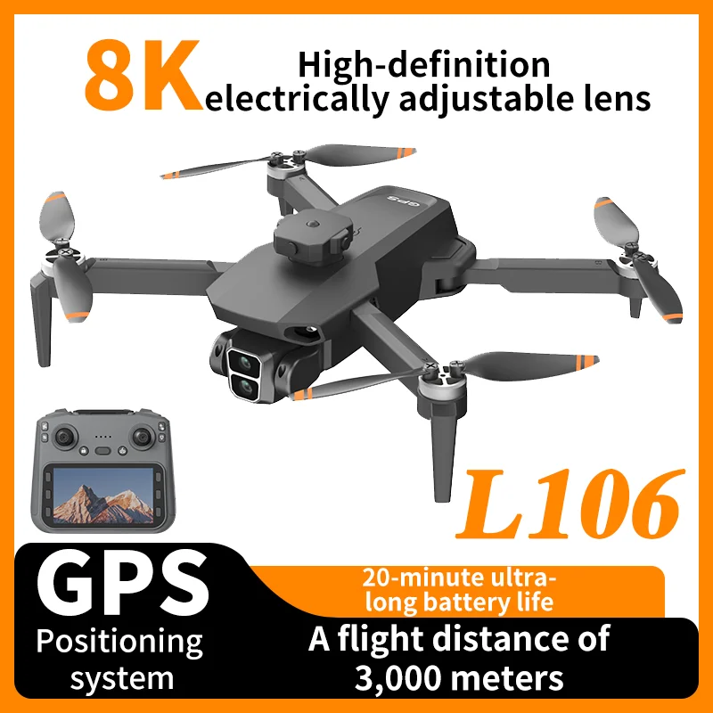 L106 drone 8k hd câmera dupla 5g wifi fpv motor sem escova evitar obstáculos com tela de controle remoto quatro eixos dron brinquedos presentes