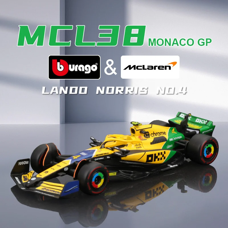 Bburago 1:43 2024 F1 Mclaren MCL38 Монако Гран-при, миниатюрная литая под давлением модель автомобиля из сплава # 4-Ландо Норрис # 81, Игрушка Оскар Пистори