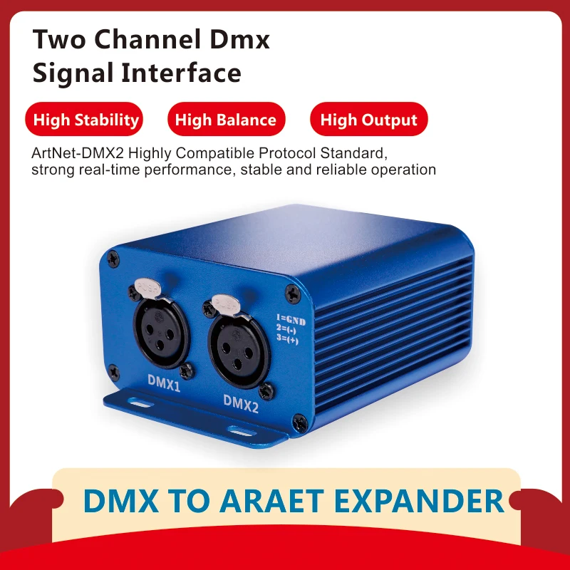 Controlador Artnet para DMX, controlador de iluminação Ethernet DMX, interface profissional Artnet DMX, saída de 3 pinos, caixa de alumínio