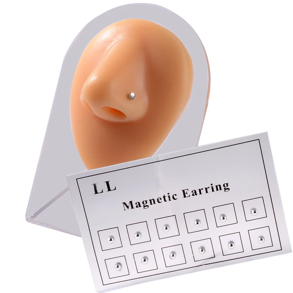 12 uds/tarjeta tramposo falso imán no perforado cartílago del trago labio Labret Stud nariz anillo joyería pendiente magnético
