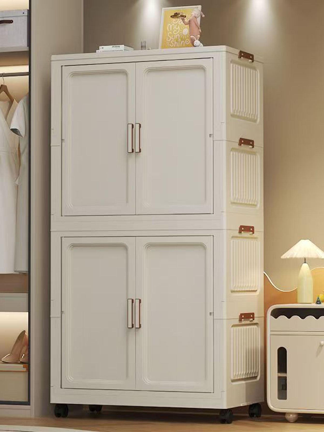 Multi-Functional Folding Storage Cabinet with Doors for Home Office Kitchen Bathroom Organizer White Black Gray