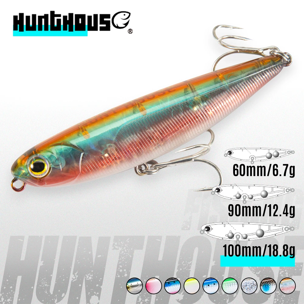 Hunthouse Topwater lápiz señuelo de pesca 60/90/100mm 6,4/12,4/18.8g cebo flotante de superficie señuelos de agua superior para pesca lubina Pike alimentador