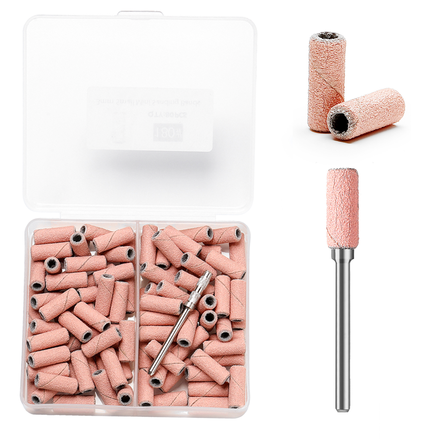 80 個ピンク 3 ミリメートルミニネイルサンディングバンドセットペディキュアツール電気ドリルバリ 120 #   180 #   240 #   ペディキュア研磨アクセサリー