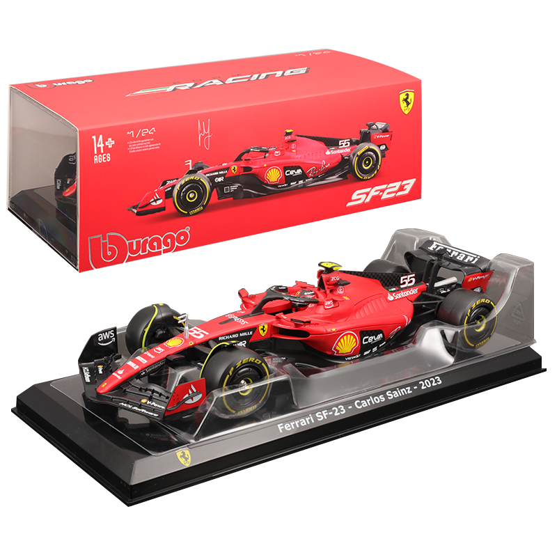 Bburago-F1 Racing Alloy Car Model, 1:24, Scuderia Ferrari Team, SF23 2023, 1:24, Fórmula Carlos Sainz, Brinquedo Diecast, 1:24