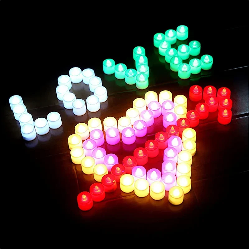 12-1 ชิ้นเทียน LED ที่มีสีสันแบตเตอรี่ดําเนินการ Flameless Tealight เทียนปลอมโคมไฟงานแต่งงานวันเกิด Party ไฟตกแต่งบ้าน