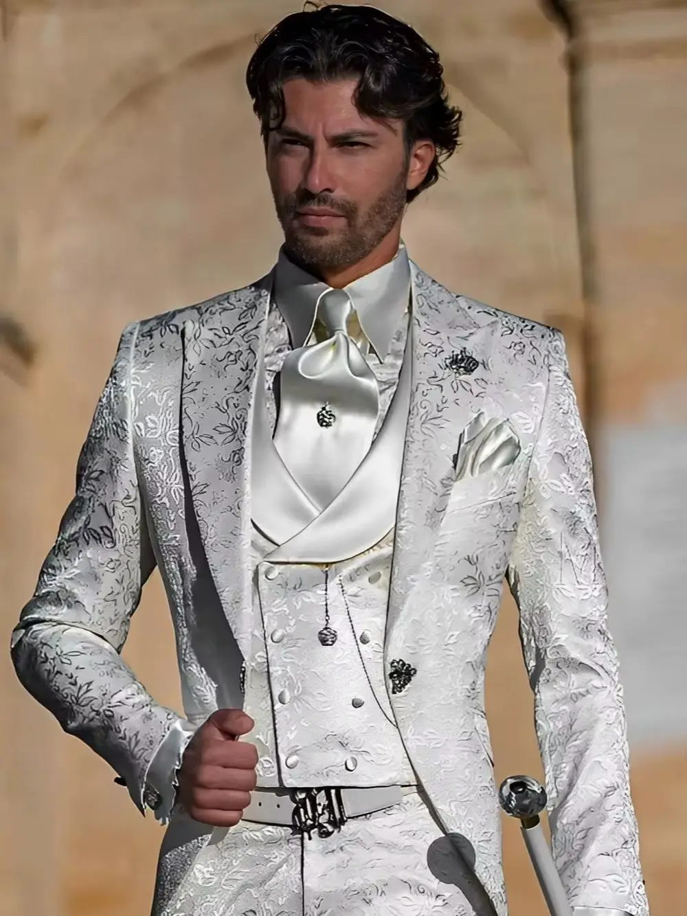 Jacquard-Herrenanzug, 3-teiliger Anzug, Bräutigam, Party, Smoking, Hochzeit, formelle Jacke, Hose, Weste, schmale Passform, individueller Anzug für Männer