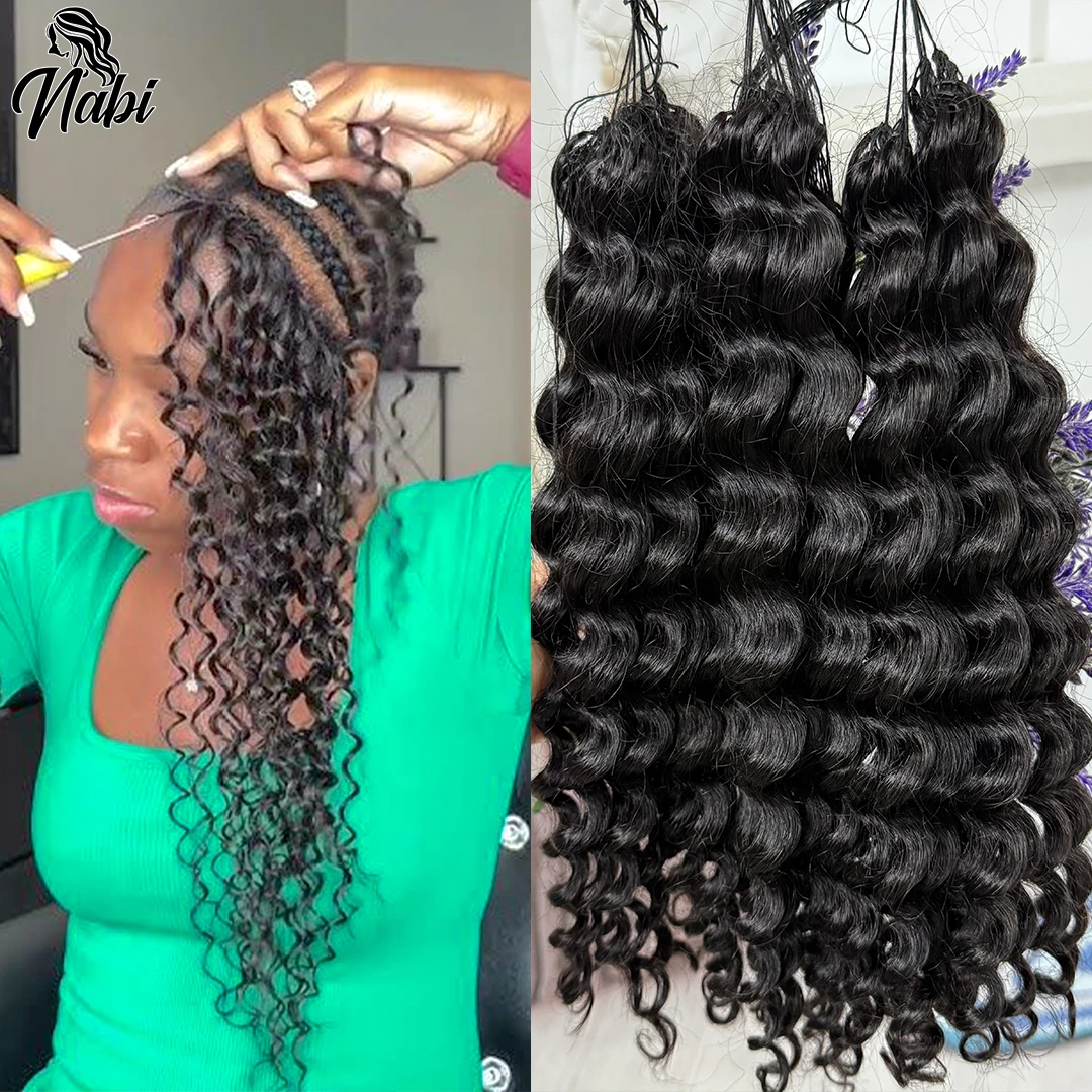 NABI Pré-Separado Cabelo Crochê Trança de Cabelo Humano Trançado 100% Cabelo Humano Onda Profunda 16-24 polegada 100 g/lote Cabelo Humano Serve Mulheres