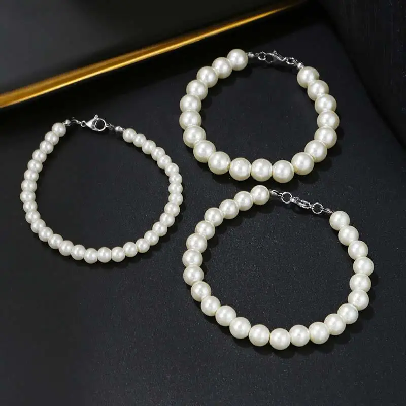 6/8/10Mm Gelang Mutiara Kaca Putih Gelang Resin 2022 Gelang Manik-manik Elastis Buatan Tangan untuk Wanita Pria Perhiasan Bagus Hadiah Pernikahan