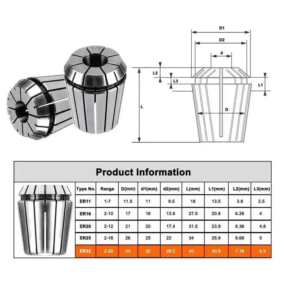 ER Collet Set ER11 ER16 ER20 ER25 ER32 ER40 High Precision 0.005mm 0.008mm Tools Holder Clamping ER Spring Collect Chuck ER