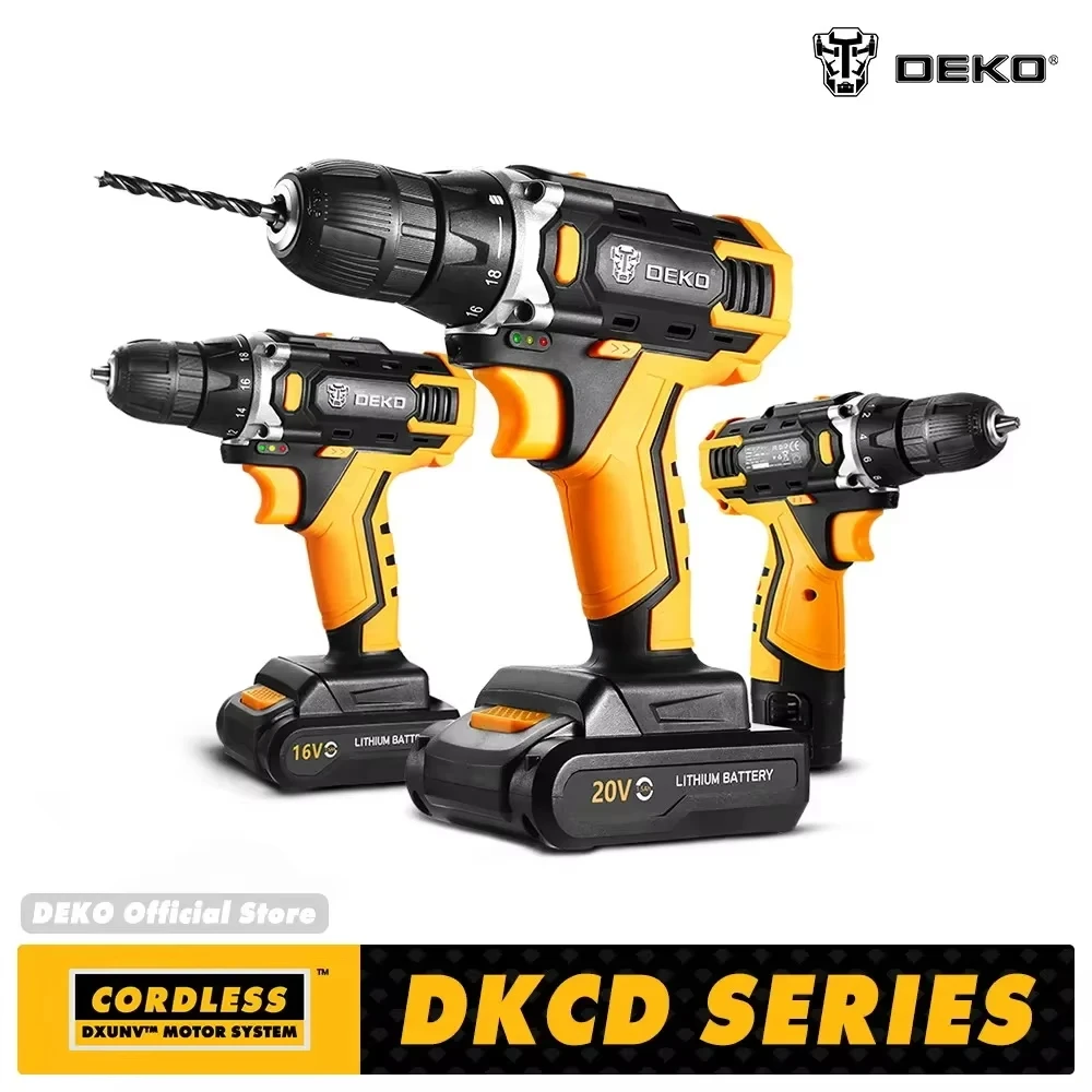 DEKO-Taladro Inalámbrico de 12V, 16V y 20V, destornillador eléctrico de 2 velocidades, minicontrolador de potencia inalámbrico, batería de iones de litio CC de 3/8 pulgadas, Set 1