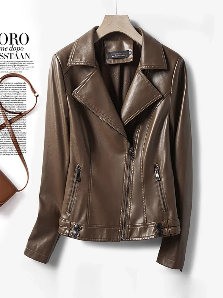 Genuine Leather Suit Collar Women's Short Spring  Autumn Jacket Elegant Slim-Fit  Sheepskin Coat Thickened Warm Soft Comfortable