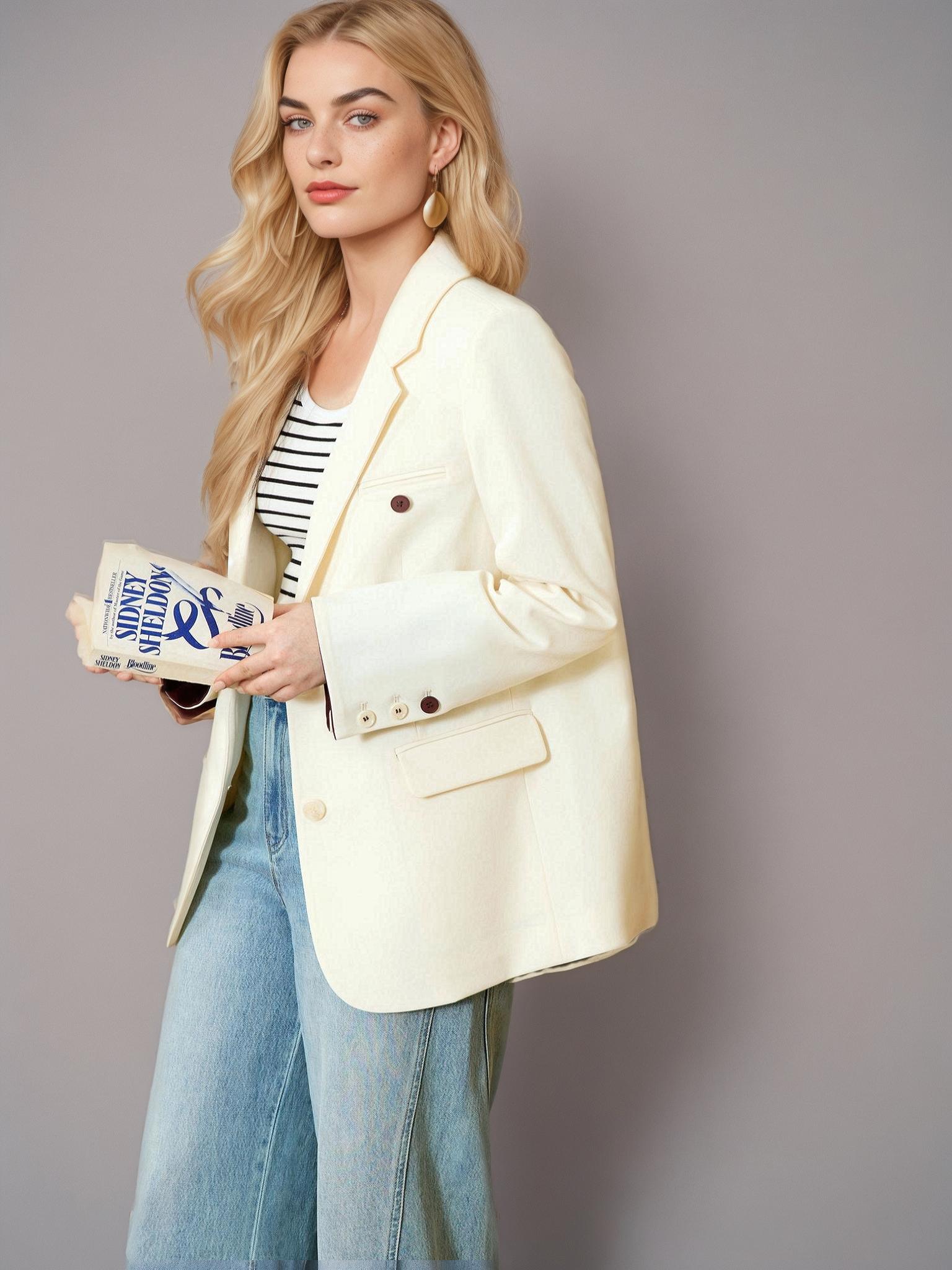 DUSHU Plus Graue Blazerjacke für Damen, 2025, Frühjahr, neues Design, eleganter Stil, Pendlermantel, schicke Oberbekleidung, Bürodame 25DS81036