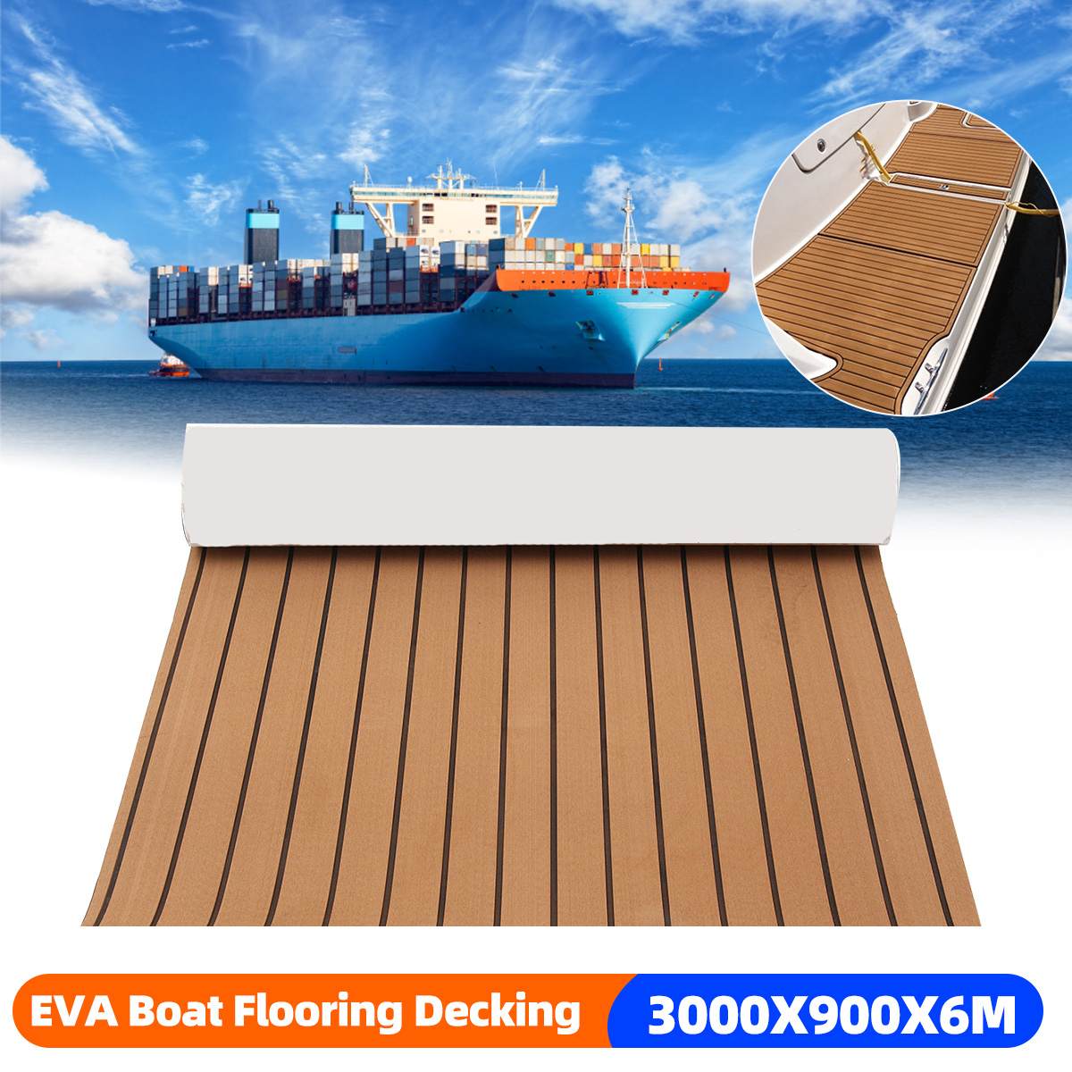 Tapis de décoration en mousse EVA auto-adhésive, 3000x900x6mm, pour bateau marin, Yacht, feuille de terrasse en Faux teck