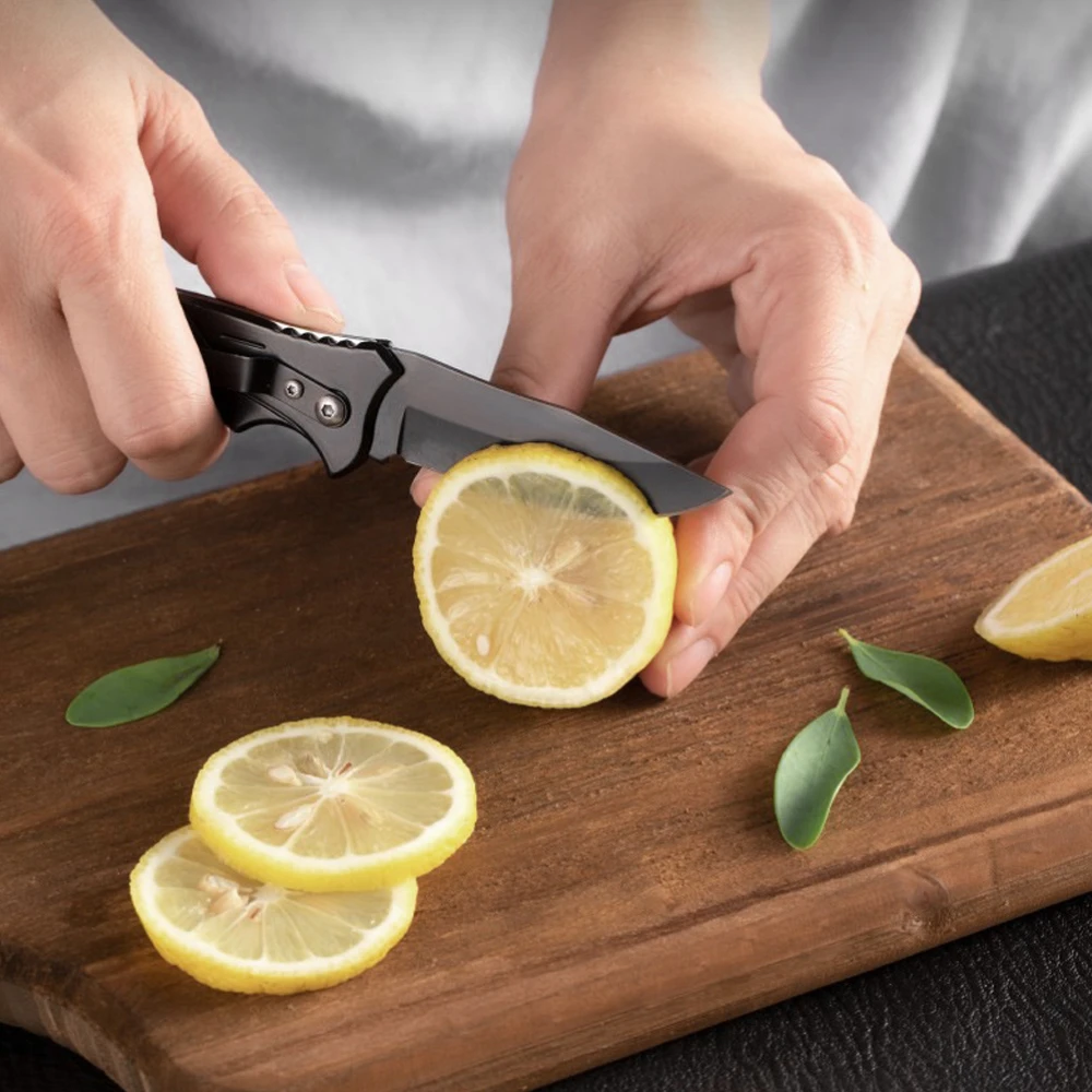 Cuchillo de bolsillo plegable fino de acero inoxidable con herramienta de utilidad multifuncional de borde afilado para acampar, barbacoa y supervivencia al aire libre