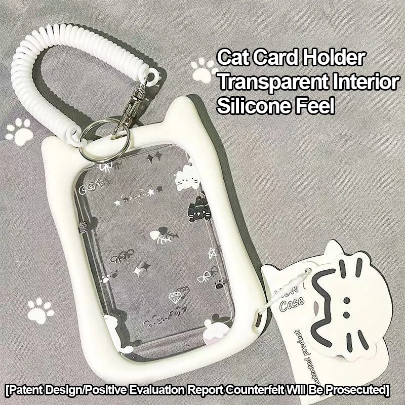 Porta carte trasparente per orecchie di gatto Carta per campus per studenti Carta per pasti Bus Metropolitana Corda appesa Copertura protettiva per ID campus