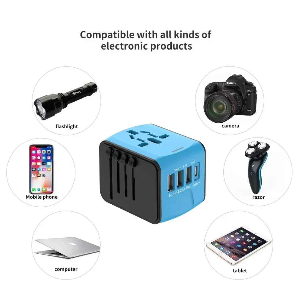 Melery Travel Adapter Universal Power Plug  UK EU AU US Sockets International 3USB Type-C Wall Charger for Worldwide Adaptor