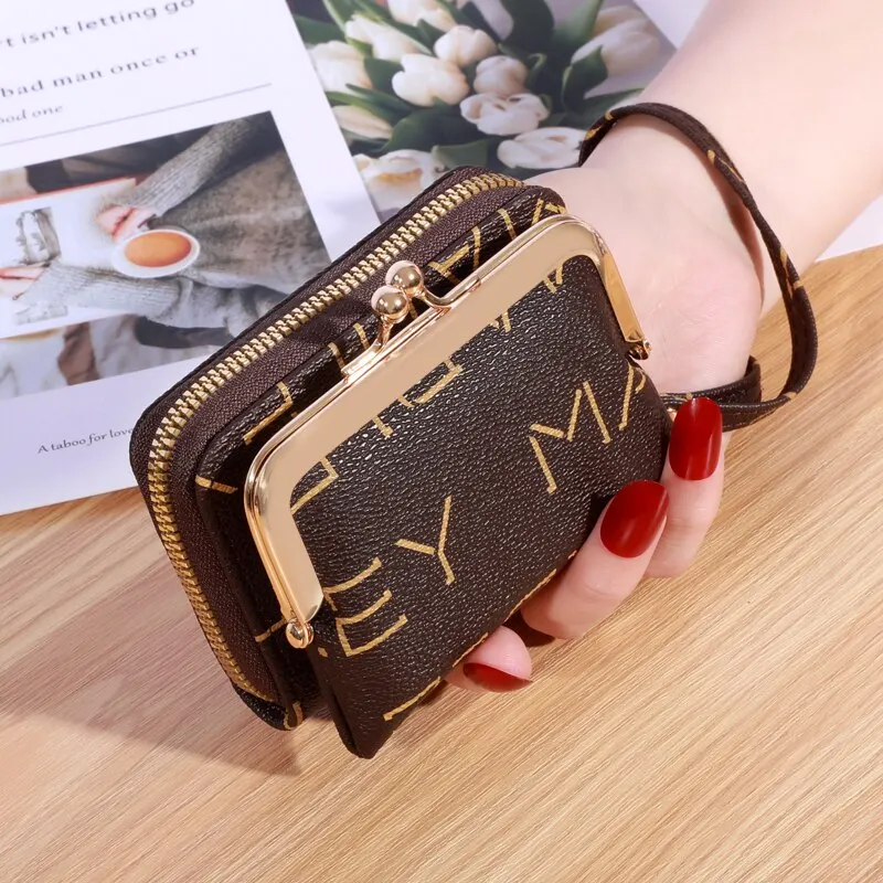 Nueva cartera para mujer con correa para la muñeca, billetera corta con flor vieja Zero, monedero de gran capacidad con Clip, bolsa con múltiples tarjetas y letras, Clip para dinero