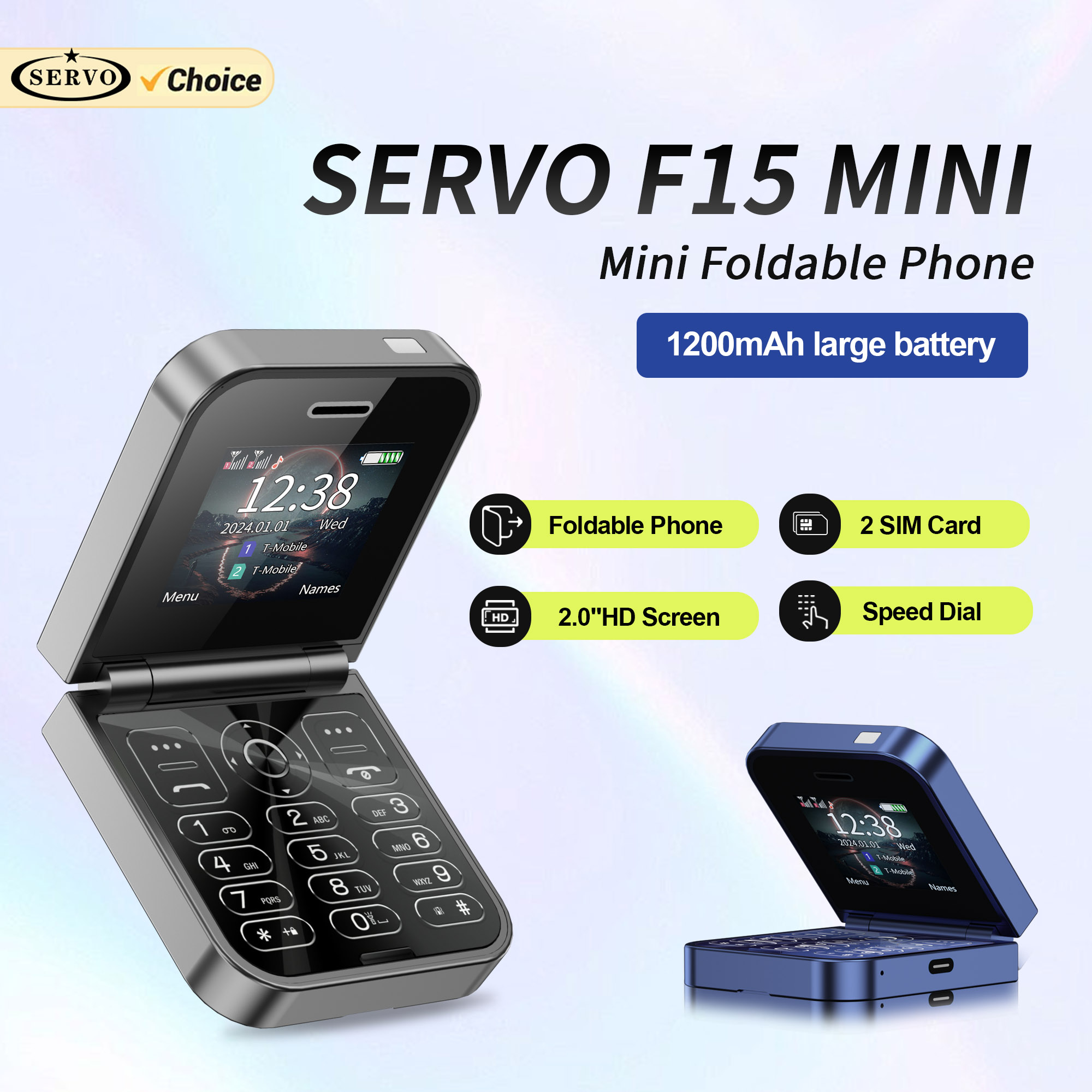 SERVO F15 Mini teléfono móvil pequeño con tapa 2 SIM en espera velocidad Dial linterna de voz mágica grabación de llamadas 2G GSM lindo teléfono móvil plegable