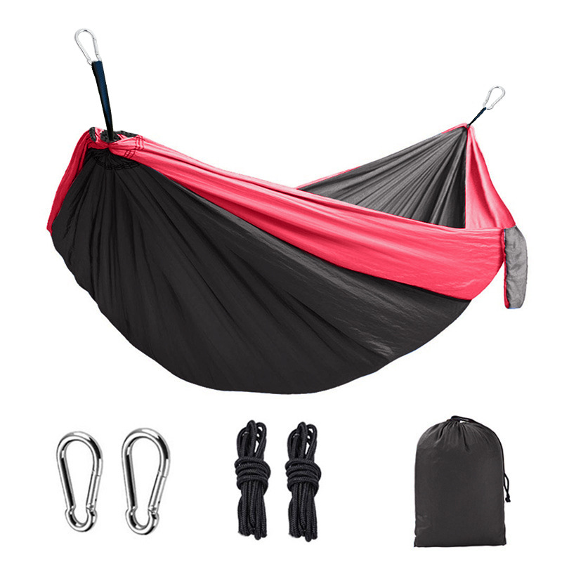 Outdoor Single Person Camping Hammock With Nylon Color Matching Hammock High Strength Parachute Fabric Portable Hanging Bed