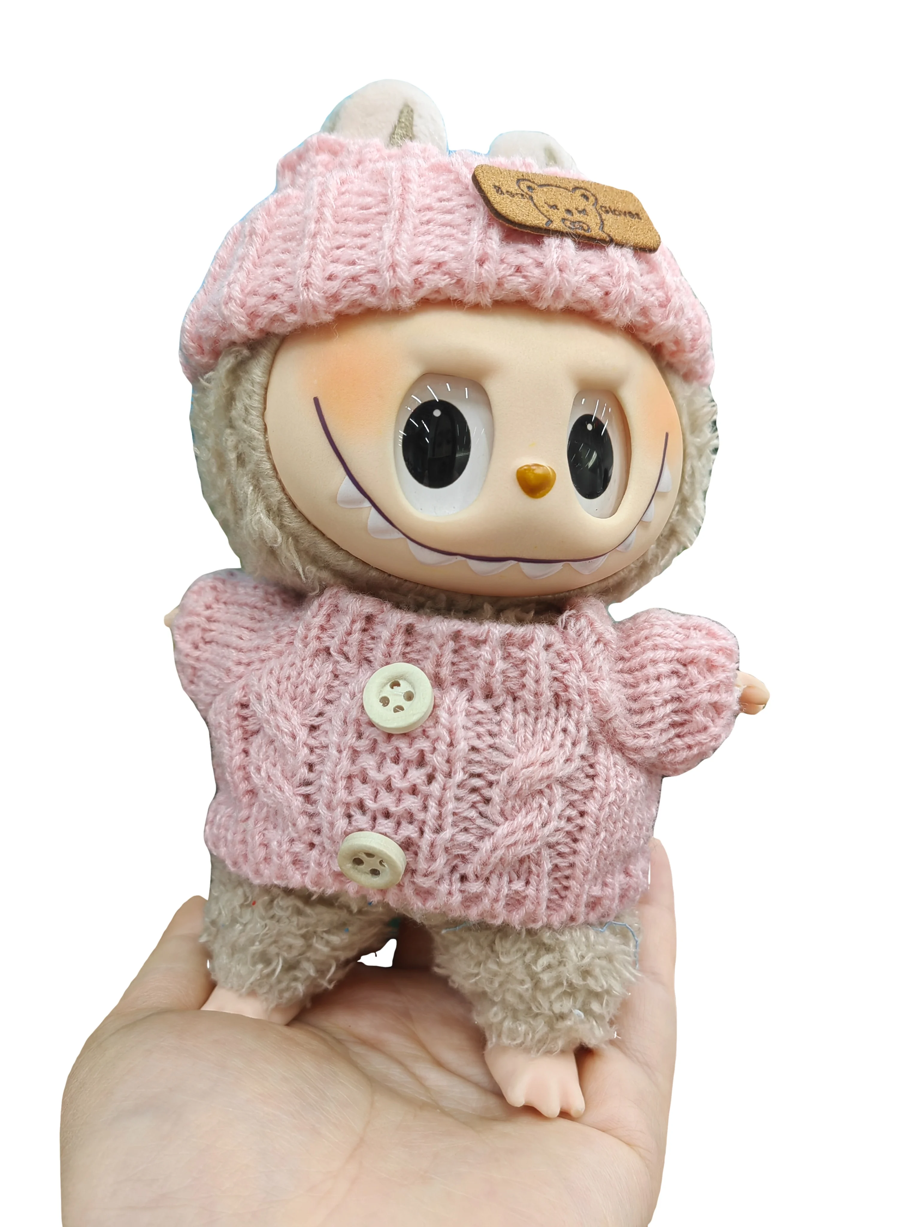 Puppenpullover + Wollmütze für Labubu 17 cm Plüschpuppenkleidung Zubehör Mädchenspielzeug Geburtstags- und Weihnachtsgeschenk