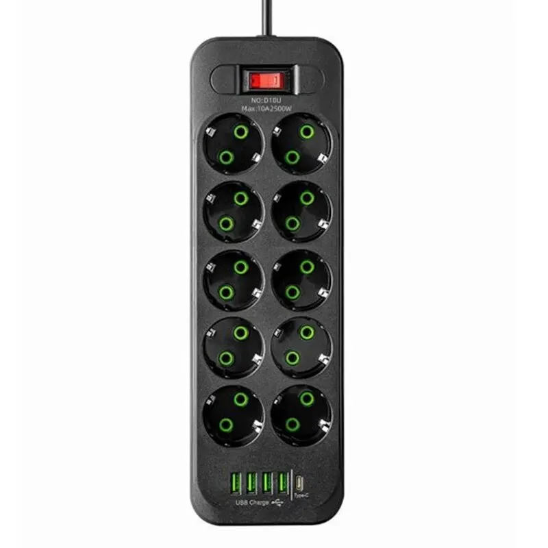 Regleta de corriente alterna con enchufe europeo, cable de extensión multitoque, enchufe eléctrico con 4 puertos USB, carga rápida, filtro de red multifunción